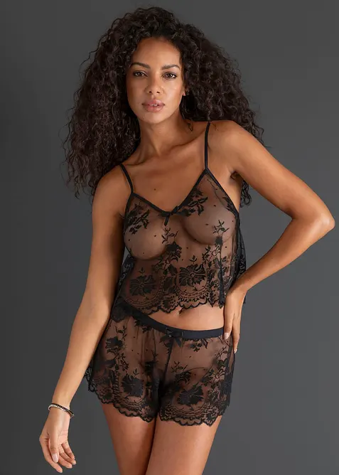Top+Shorty (2-tlg.Set) in schwarz von vorne (Totalaufnahme) - bonprix