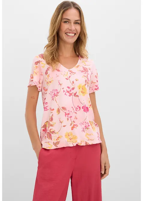 Shirt mit Blüten Print in rosa von vorne (im Anschnitt) - bonprix
