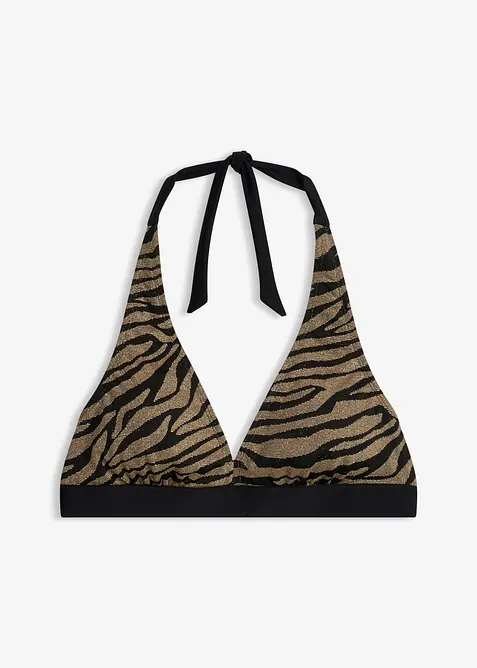 Neckholder-Bikinioberteil aus glänzendem Material in schwarz von vorne - bonprix