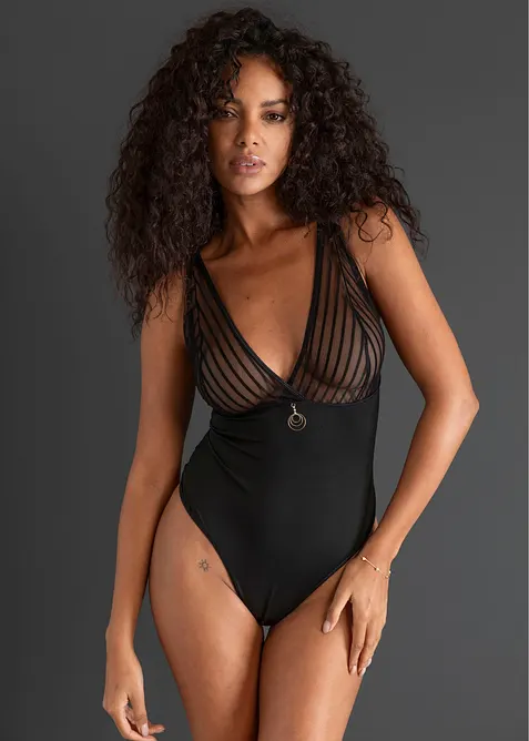 Stringbody ouvert in schwarz von vorne (Totalaufnahme) - bonprix
