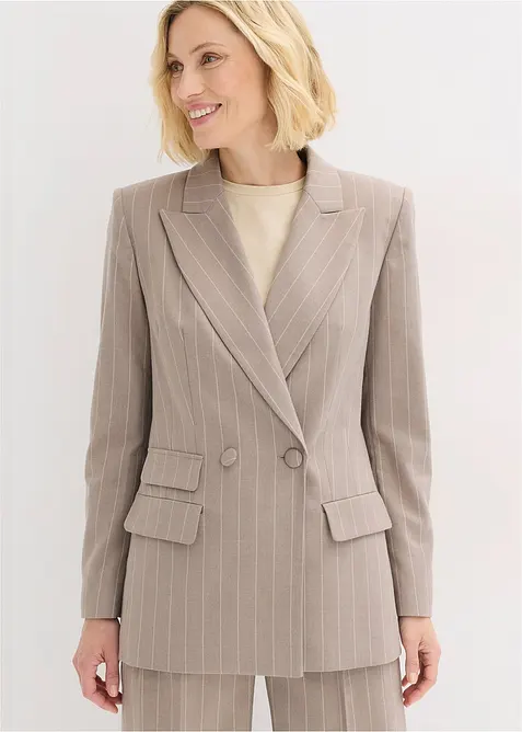 Nadelstreifen Blazer aus softem Viskose-Mix in braun von vorne (im Anschnitt) - bonprix