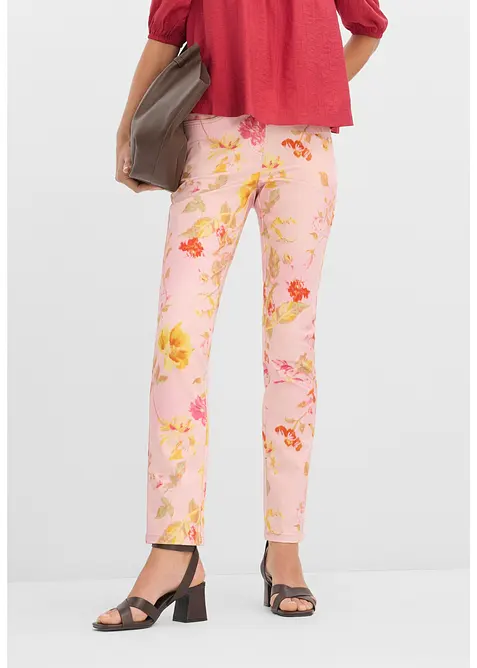 Stretch-Hose mit Blüten Print in rosa von vorne - bonprix