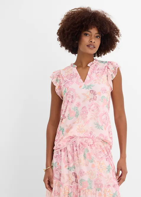 Shirtbluse aus softem Mesh in rosa von vorne (im Anschnitt) - bonprix