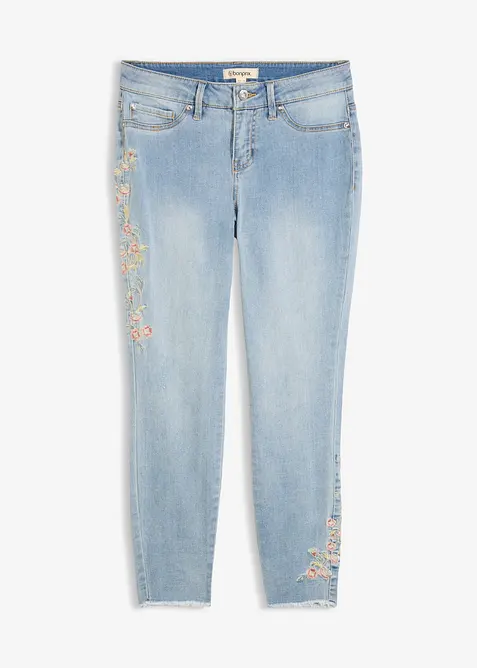 Skinny-Jeans Mid Waist, cropped in blau von vorne - bonprix