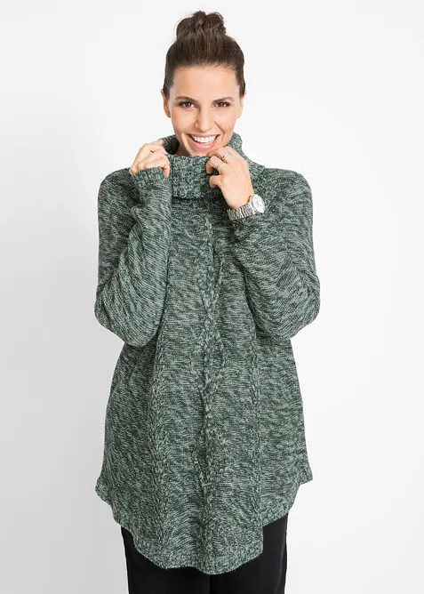 Strickpullover mit Rollkragen in grün von vorne (im Anschnitt) - bonprix