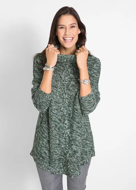 Strickpullover mit Rollkragen in grün von vorne (im Anschnitt) - bonprix