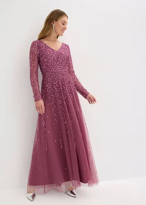 Abendkleid mit Paillettenstickerei in lila im Look von vorne (Totalaufnahme) - bonprix