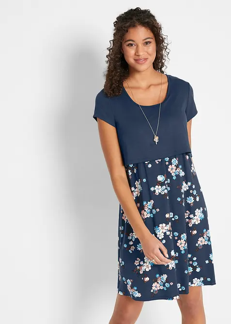 2-in-1 Umstands- und Stillkleid aus aus Viskose-Jersey in blau von vorne (Totalaufnahme) - bonprix