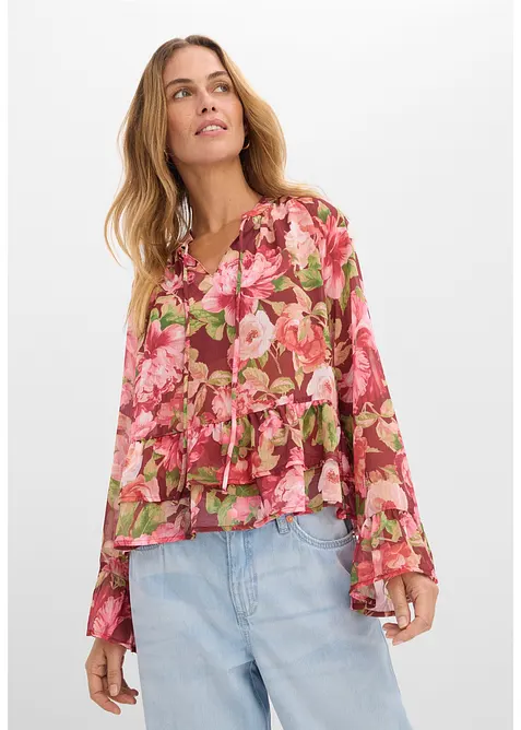 Chiffonbluse mit Volants in rot von vorne (im Anschnitt) - bonprix