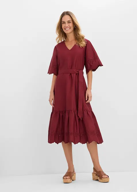 Midikleid aus reiner Baumwolle in rot von vorne (Totalaufnahme) - bonprix