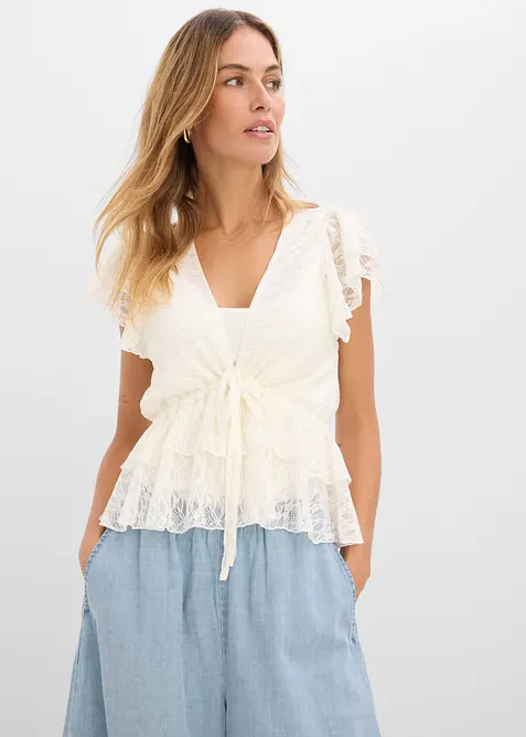 Kurzes Spitzenshirt	 in weiß von vorne (im Anschnitt) - bonprix