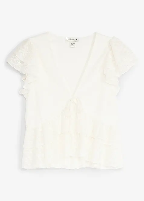 Kurzes Spitzenshirt	 in weiß von vorne - bonprix