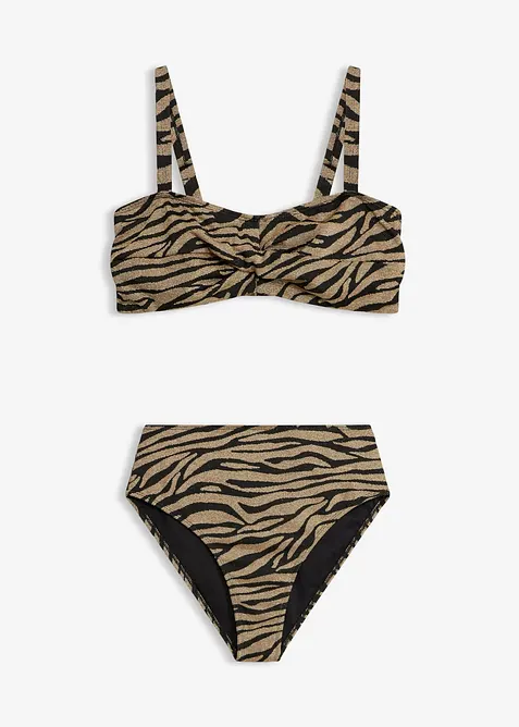 Balconette-Bikini aus glänzendem Material (2-tlg.Set) in schwarz von vorne - bonprix
