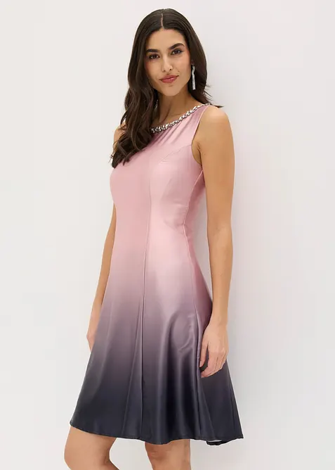 Minikleid aus glänzendem Satin in rosa von vorne (Totalaufnahme) - bonprix
