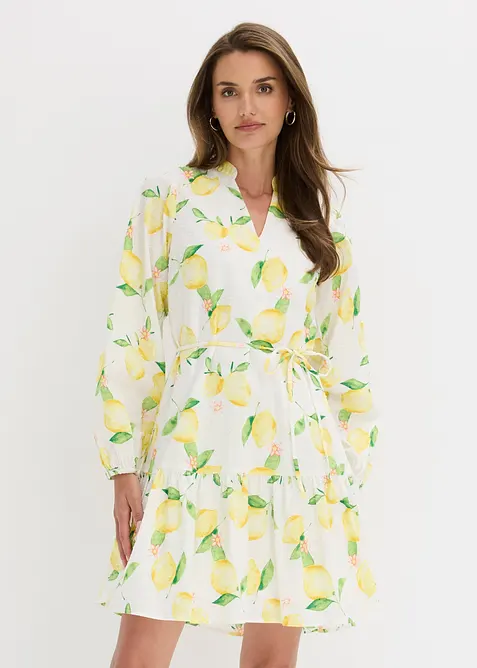 Tunika-Kleid aus reiner Baumwolle in weiß von vorne (Totalaufnahme) - bonprix