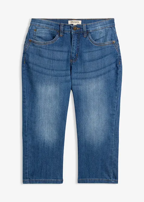 Slim Jeans, Mid Waist, Capri in blau von vorne - bonprix
