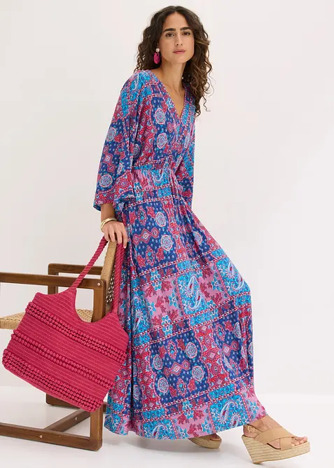 Jerseykleid aus softem Viskose-Mix in blau im Look von vorne (Totalaufnahme) - bonprix