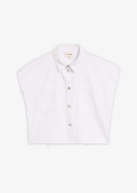 Kurze Boxy-Jeansbluse in weiß von vorne - bonprix
