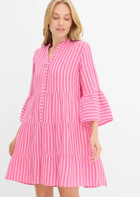 Musselin-Tunikakleid aus reiner Baumwolle in rosa von vorne (Totalaufnahme) - bonprix