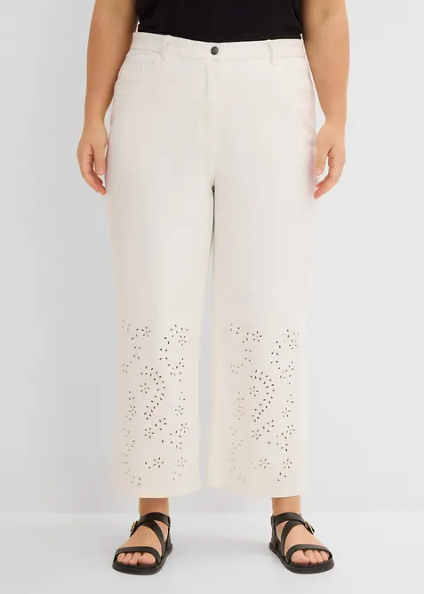Twillhose aus Baumwoll-Mix mit Broidery Anglaise in weiß von vorne - bonprix