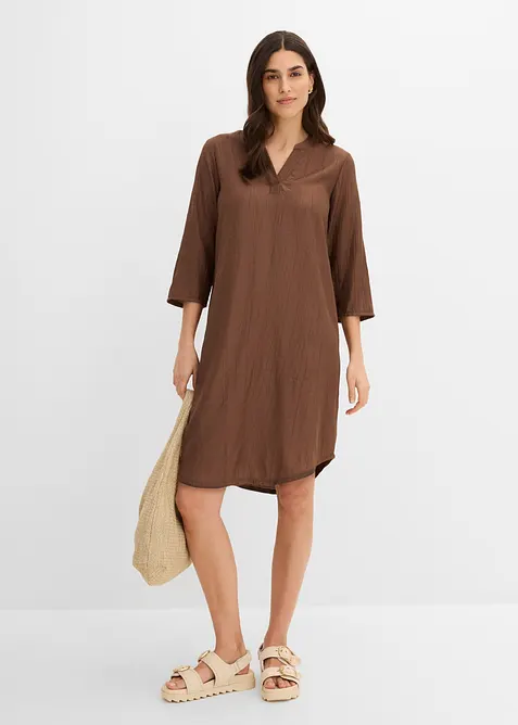 Tunika-Kleid aus Viskose-Mix mit Struktur Effekt in braun im Look von vorne (Totalaufnahme) - bonprix