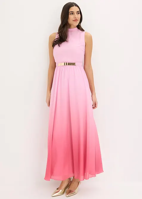Chiffonkleid mit Kragen und Taillen-Einsatz in rosa im Look von vorne (Totalaufnahme) - bonprix
