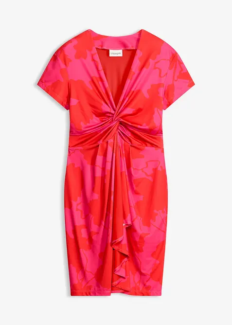 Jerseykleid mit Knoten-Detail in pink von vorne - bonprix