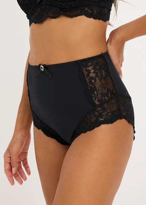 High Waist Slip  mit zarter Spitze in schwarz von vorne - bonprix