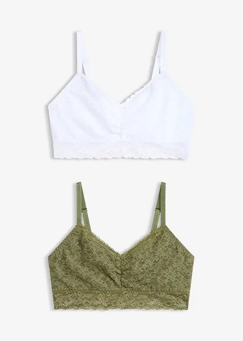 (2er Pack) Bustier mit weicher Spitze in grün von vorne - bonprix