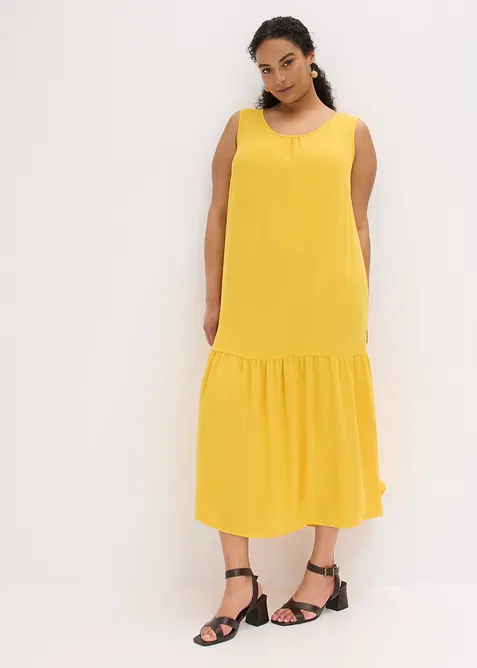 Maxikleid aus leichtem Crêpe in gelb von vorne (Totalaufnahme) - bonprix