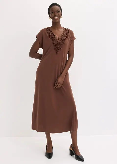 Tunika-Kleid mit Stickerei in braun von vorne (Totalaufnahme) - bonprix