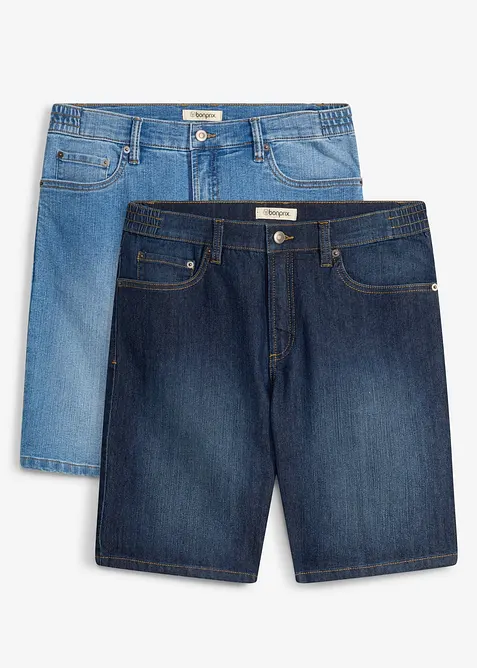 Leichte Jeans-Bermuda mit Dehnbund (2er Pack), Regular Fit in blau von vorne - bonprix