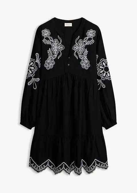 Tunika-Kleid aus fließender Viskose mit Stickerei in schwarz von vorne - bonprix