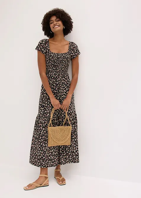 Maxikleid aus Viskose-Mix in schwarz im Look von vorne (Totalaufnahme) - bonprix