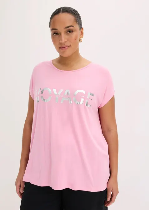 Longshirt aus Viskose-Mix in rosa von vorne (im Anschnitt) - bonprix