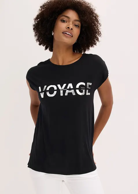 Longshirt aus Viskose-Mix in schwarz von vorne (im Anschnitt) - bonprix
