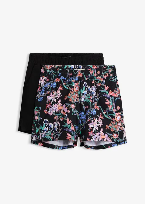 Jersey-Shorts aus elastischem Baumwoll-Mix (2er Pack) in schwarz von vorne - bonprix