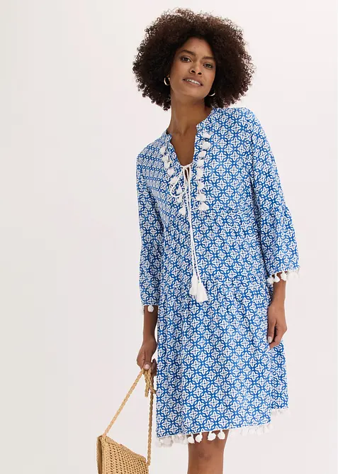 Tunika-Kleid aus softer Viskose in blau von vorne (Totalaufnahme) - bonprix
