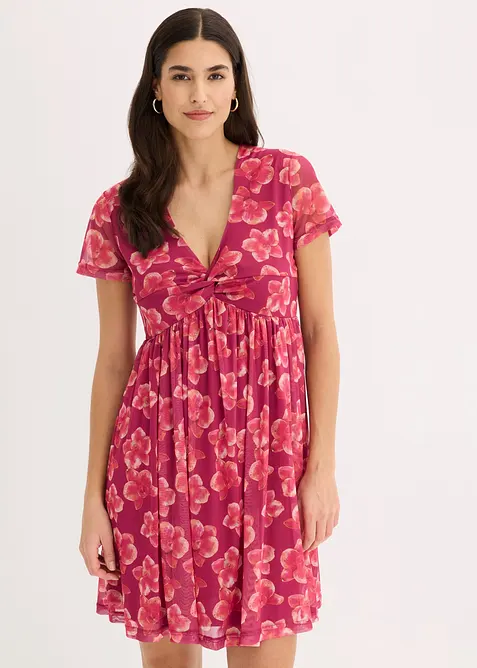 Jerseykleid aus Mesh in pink von vorne (Totalaufnahme) - bonprix