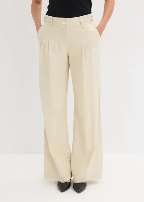 Palazzo-Hose aus leichtem Leinen-Mix in beige von vorne - bonprix