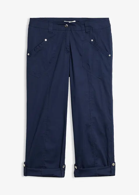 3/4-Cargohose aus elastischem Baumwoll-Mix in blau von vorne - bonprix