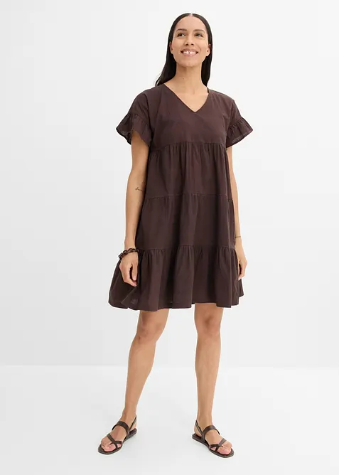 Tunika-Kleid aus reiner Baumwolle in braun von vorne (Totalaufnahme) - bonprix