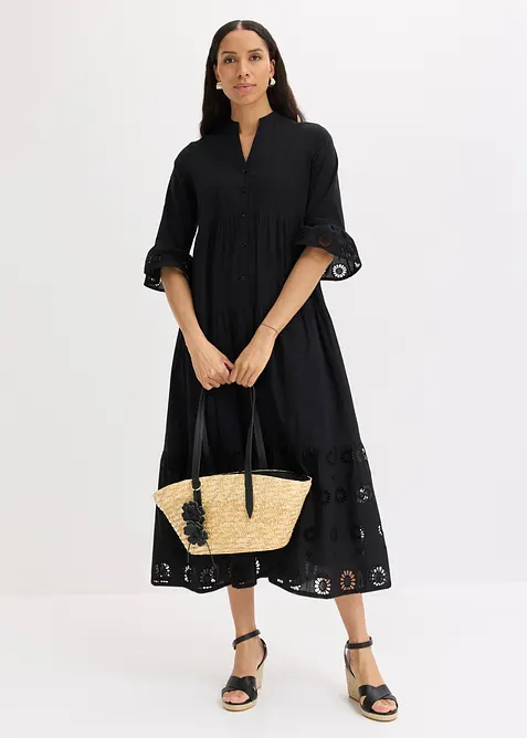 Tunika-Kleid aus reiner Baumwolle in schwarz im Look von vorne (Totalaufnahme) - bonprix