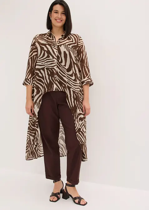 Chiffon-Longbluse in braun von vorne (im Anschnitt) - bonprix
