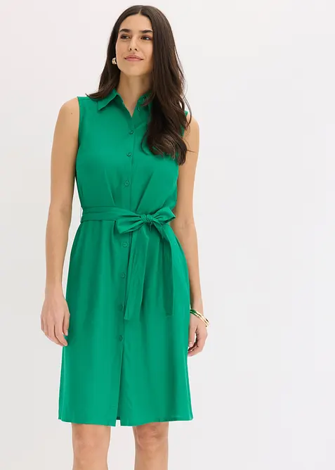 Hemdblusenkleid aus Viskose in grün von vorne (Totalaufnahme) - bonprix