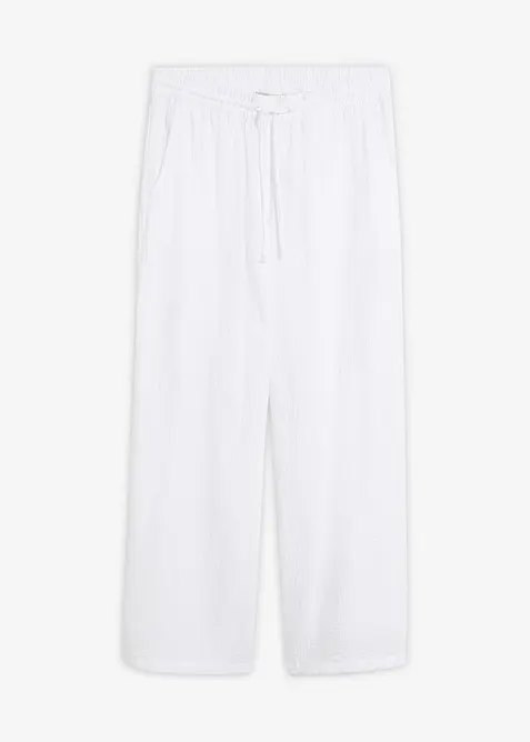 Musselin-Palazzo-Hose aus reiner Baumwolle in weiß von vorne - bonprix
