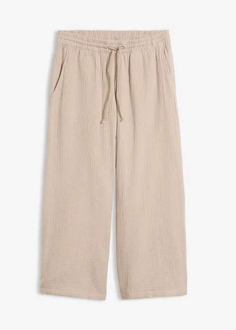 Musselin-Palazzo-Hose aus reiner Baumwolle in grau von vorne - bonprix
