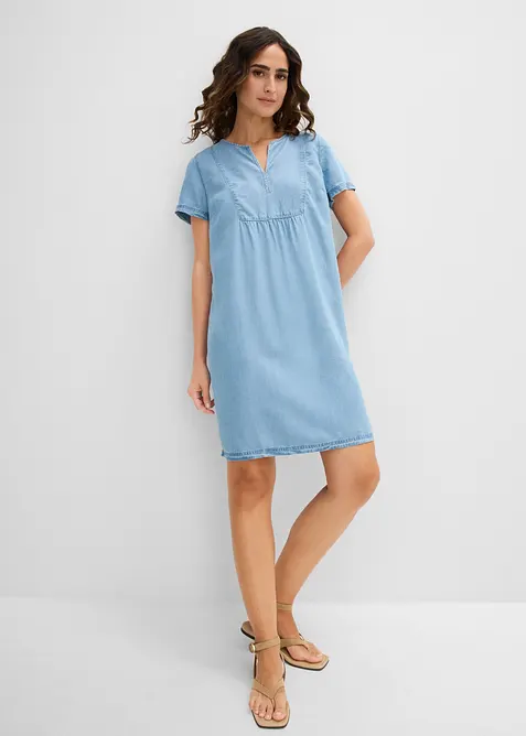 Kleid aus Lyocell in blau von vorne (Totalaufnahme) - bonprix