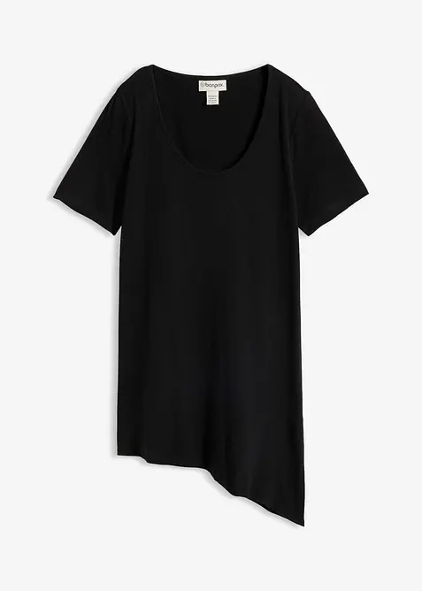 Asymetrisches Longshirt aus Baumwoll-Viskose-Mischung in schwarz von vorne - bonprix