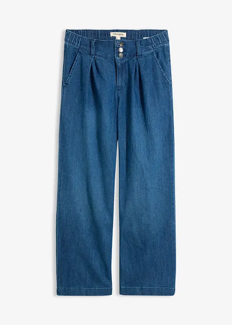 Cropped Wide-Leg-Jeans High Waist, Bequembund in blau von vorne - bonprix